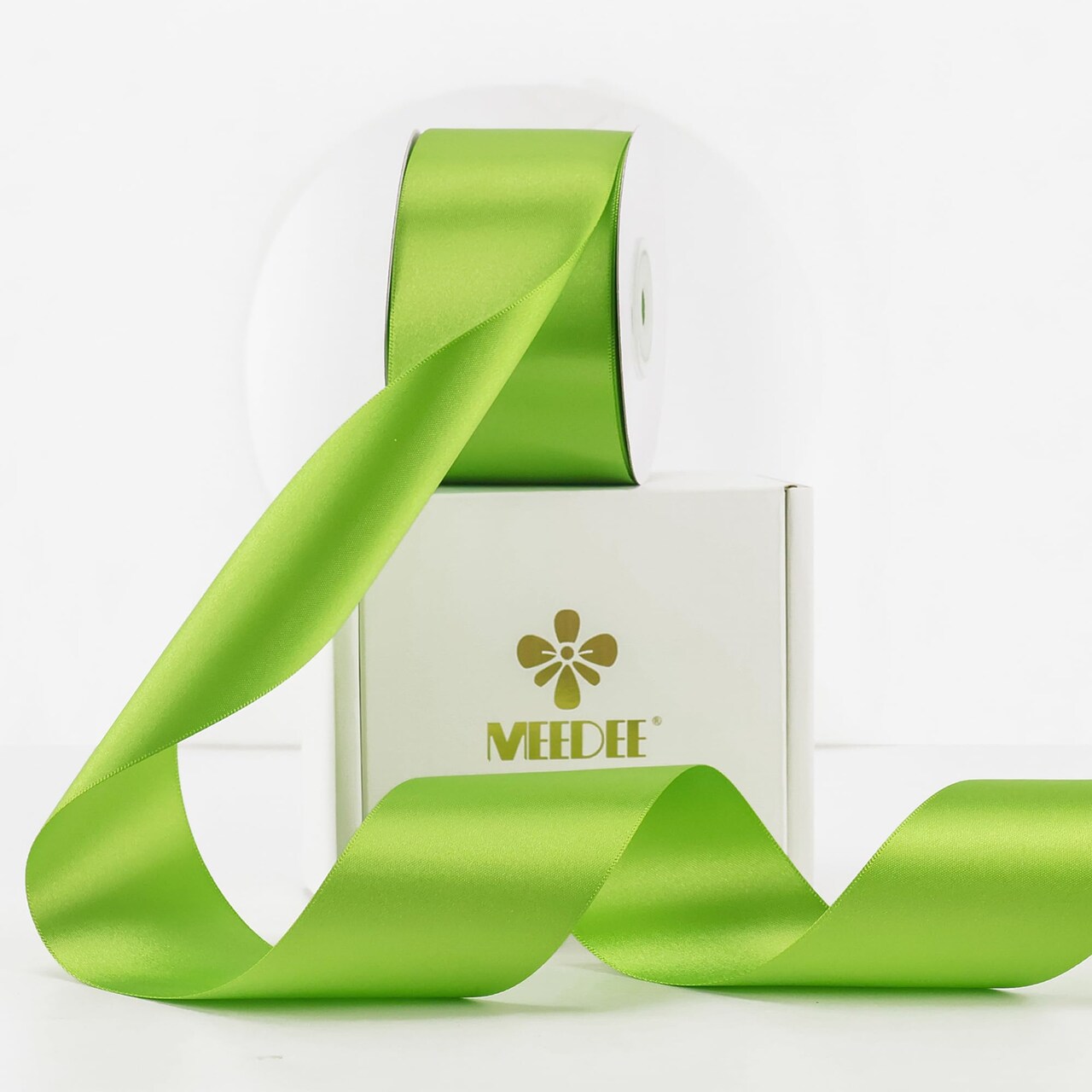 Lime Satin Ribbon 2 inch Lime Ribbon Double Faced Satin Ribbon by 25 Yards Lime Green Ribbon for Christmas Tree, Wreaths, Crafts, Satin Weddings, Flower Bouquet, Holiday Decorating